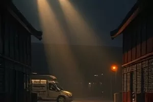 城市高楼间成片的暖黄窗光